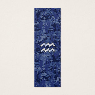 Aquarius Zodiac Symbol on navy blue digital camo