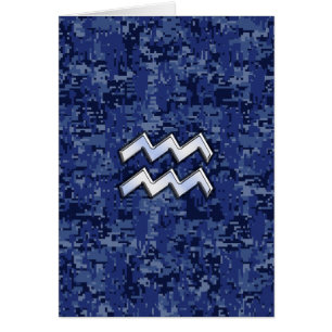 Aquarius Zodiac Symbol on navy blue digital camo
