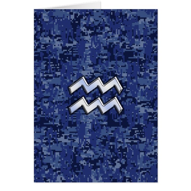 Aquarius Zodiac Symbol on navy blue digital camo (Front)