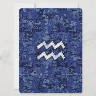 Aquarius Zodiac Symbol on navy blue digital camo