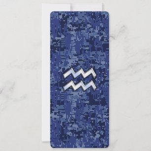 Aquarius Zodiac Symbol on navy blue digital camo