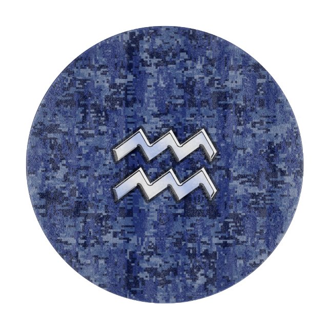 Aquarius Zodiac Symbol on Navy Digital Camouflage Cutting Board (Front)