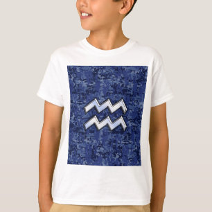 Aquarius Zodiac Symbol on Navy Digital Camouflage T-Shirt