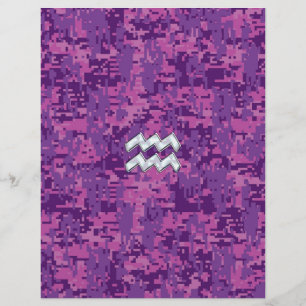 Aquarius Zodiac Symbol on Pink Digital Camouflage
