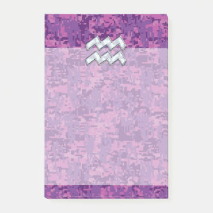 Aquarius Zodiac Symbol on Pink Digital Camouflage Post-it Notes
