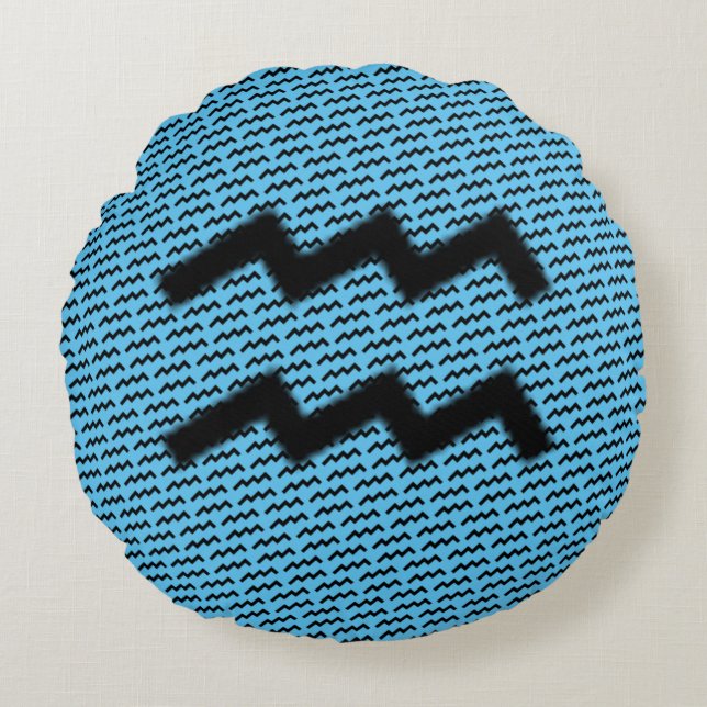 Aquarius Zodiac Symbol Standard by Kenneth Yoncich Round Cushion (Front)