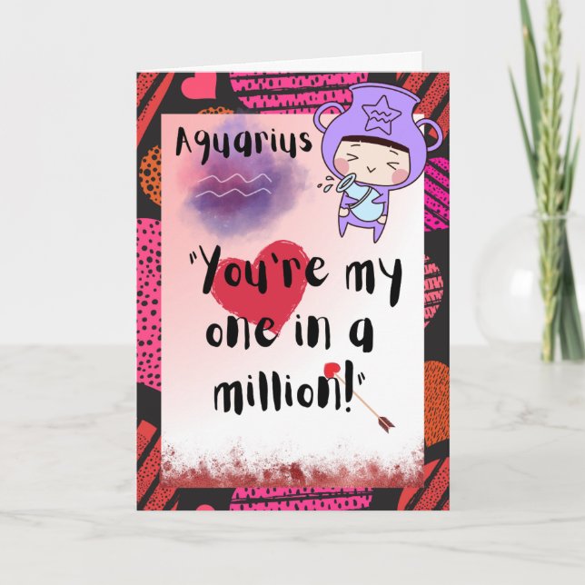 Aquarius Zodiac Valentines Personalised Card (Front)
