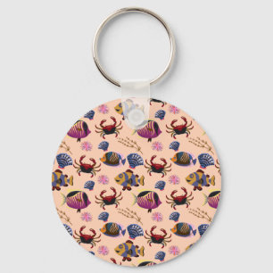Aquatic animals pattern ocean underwater life 10 key ring