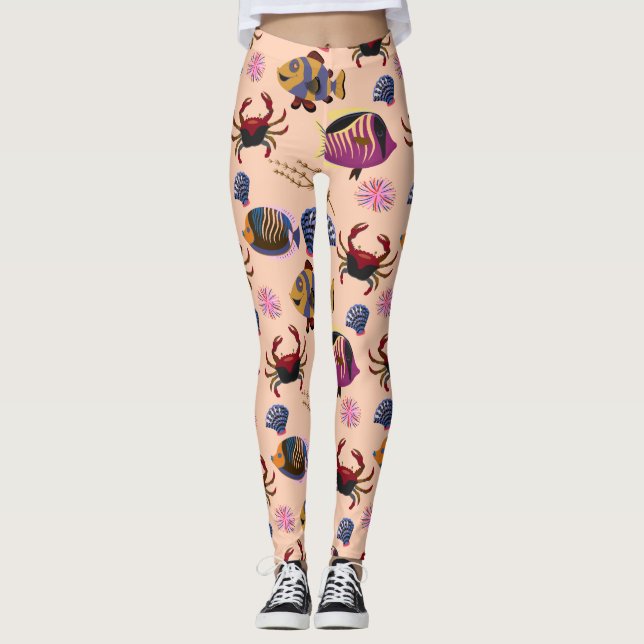 Aquatic animals pattern | ocean underwater life 10 leggings (Front)