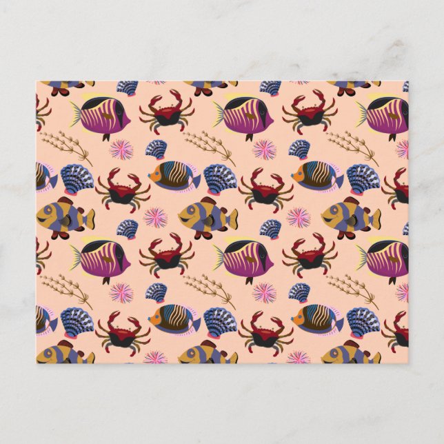 Aquatic animals pattern | ocean underwater life 10 postcard (Front)