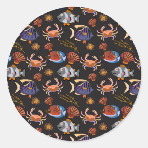 Aquatic animals pattern ocean underwater life 11 classic round sticker
