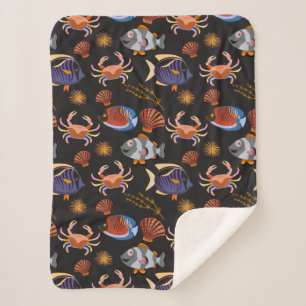 Aquatic animals pattern ocean underwater life 11 sherpa blanket