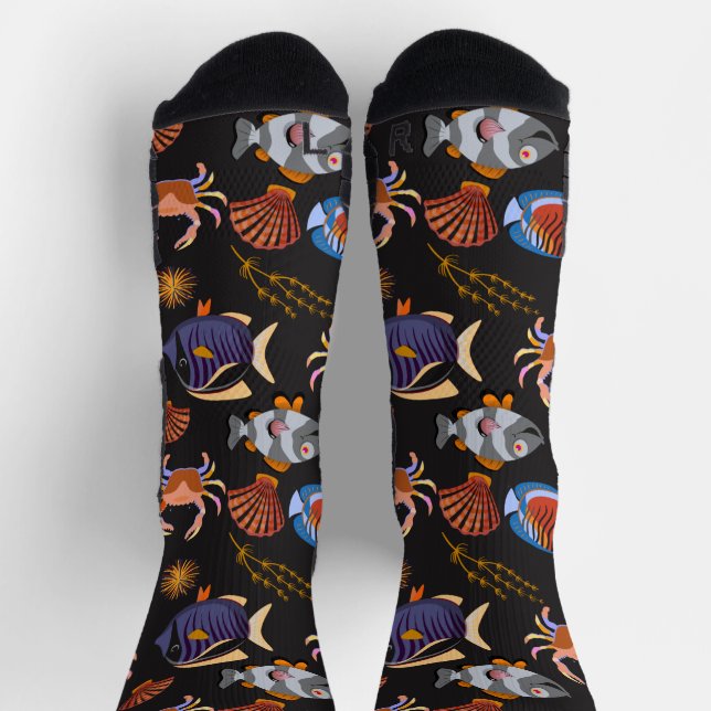 Aquatic animals pattern | ocean underwater life 11 socks (Top)