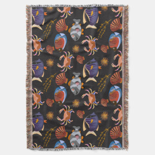 Aquatic animals pattern   ocean underwater life 11 throw blanket