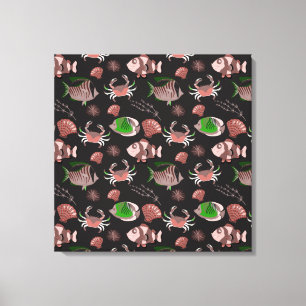 Aquatic animals pattern ocean underwater life 12 canvas print