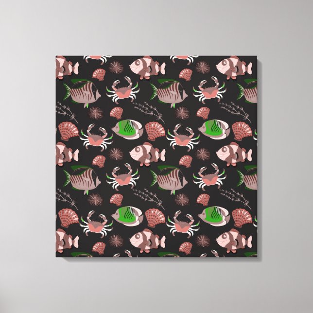 Aquatic animals pattern | ocean underwater life 12 canvas print (Front)