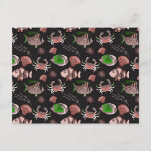 Aquatic animals pattern ocean underwater life 12 postcard