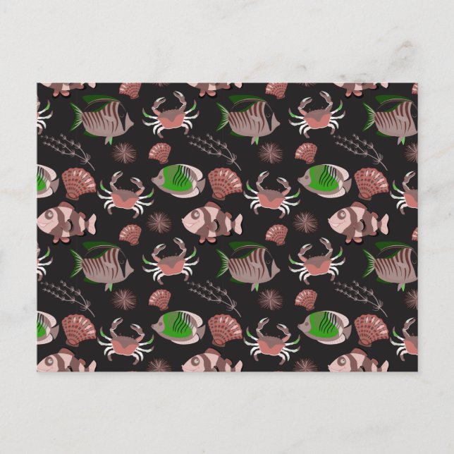 Aquatic animals pattern | ocean underwater life 12 postcard (Front)