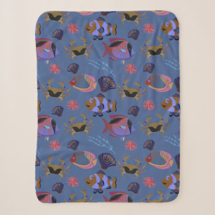 Aquatic animals pattern   ocean underwater life 13 sherpa blanket