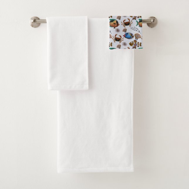 Aquatic animals pattern | ocean underwater life 14 bath towel set (Insitu)