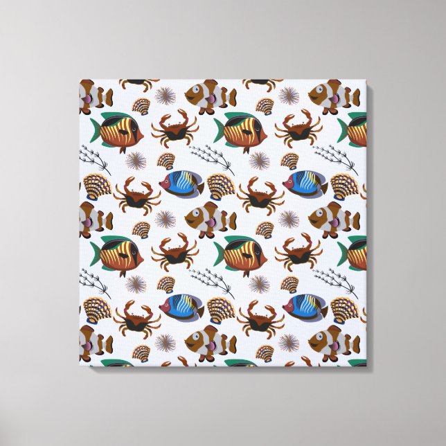Aquatic animals pattern | ocean underwater life 14 canvas print (Front)