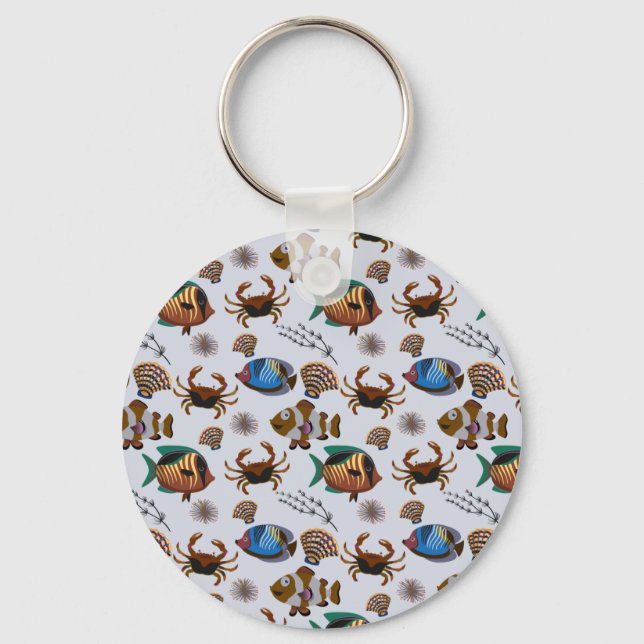 Aquatic animals pattern | ocean underwater life 14 key ring (Front)