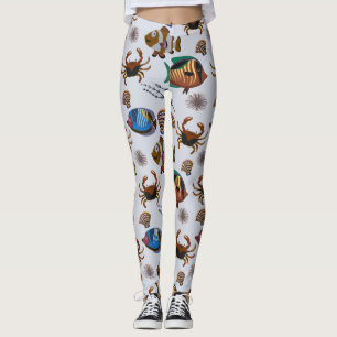 Aquatic animals pattern ocean underwater life 14 leggings