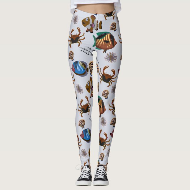 Aquatic animals pattern | ocean underwater life 14 leggings (Front)