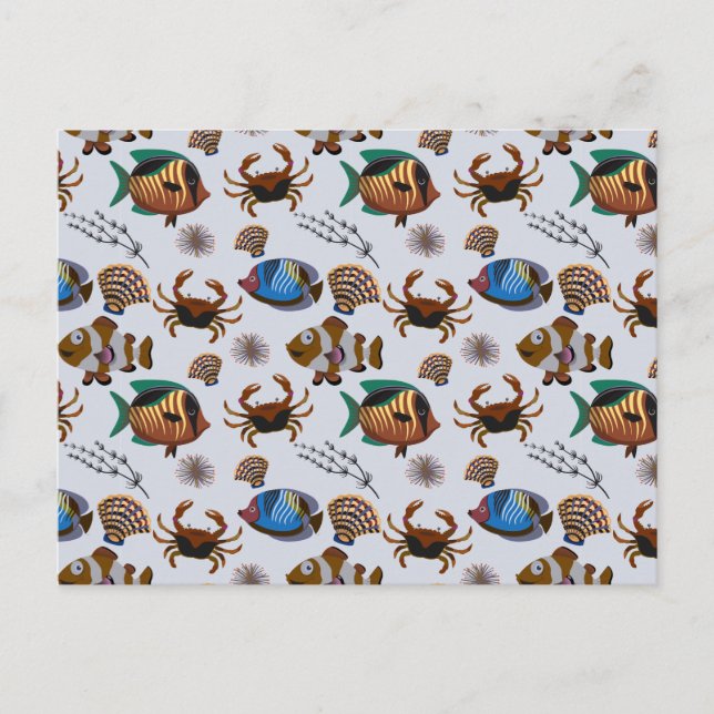 Aquatic animals pattern | ocean underwater life 14 postcard (Front)