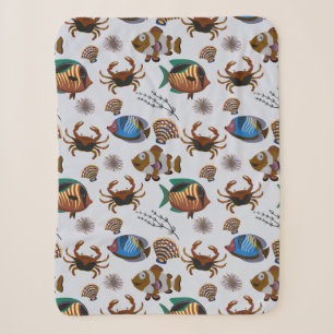 Aquatic animals pattern ocean underwater life 14 sherpa blanket