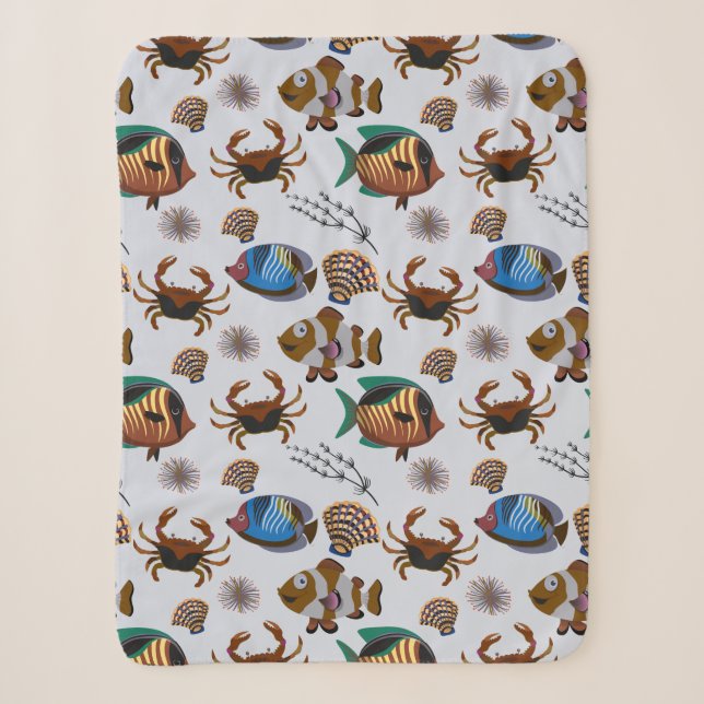 Aquatic animals pattern | ocean underwater life 14 sherpa blanket (Front)