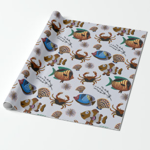 Aquatic animals pattern ocean underwater life 14 wrapping paper