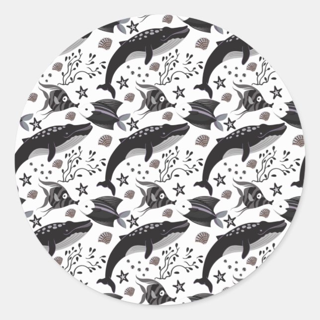 Aquatic animals pattern | ocean underwater life 16 classic round sticker (Front)
