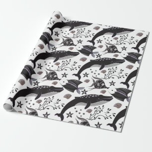 Aquatic animals pattern ocean underwater life 16 wrapping paper