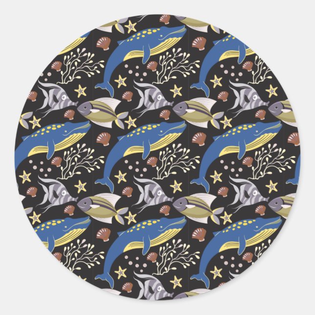 Aquatic animals pattern | ocean underwater life 17 classic round sticker (Front)