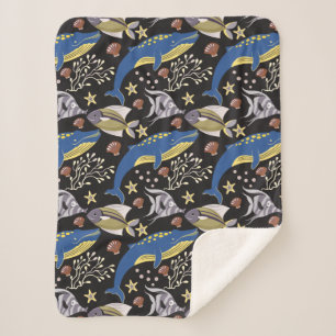Aquatic animals pattern   ocean underwater life 17 sherpa blanket