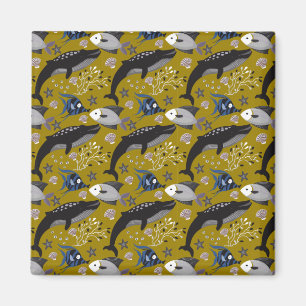 Aquatic animals pattern ocean underwater life 18 magnet