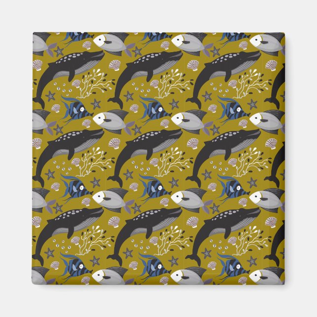 Aquatic animals pattern | ocean underwater life 18 magnet (Front)