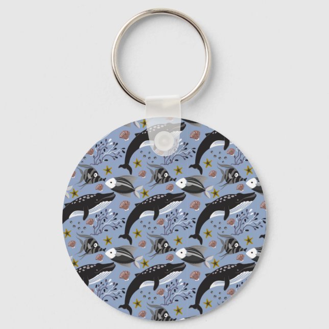 Aquatic animals pattern | ocean underwater life 19 key ring (Front)