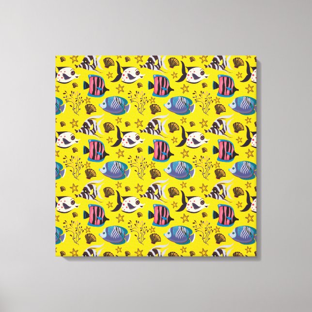 Aquatic animals pattern | ocean underwater life 1 canvas print (Front)