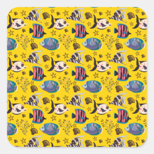 Aquatic animals pattern   ocean underwater life 1 square sticker