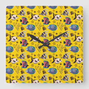 Aquatic animals pattern   ocean underwater life 1 square wall clock
