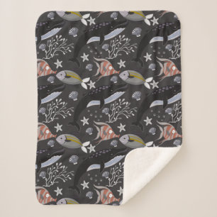 Aquatic animals pattern ocean underwater life 20 sherpa blanket