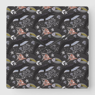Aquatic animals pattern   ocean underwater life 20 square wall clock