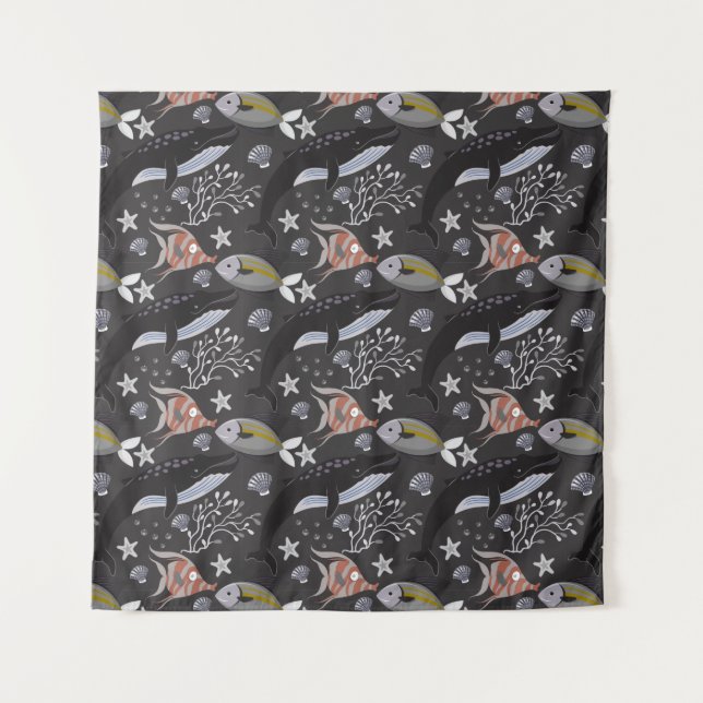 Aquatic animals pattern | ocean underwater life 20 tapestry (Front)