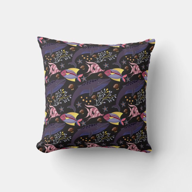 Aquatic animals pattern | ocean underwater life 21 cushion (Front)