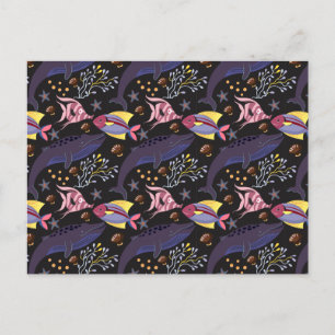 Aquatic animals pattern ocean underwater life 21 postcard