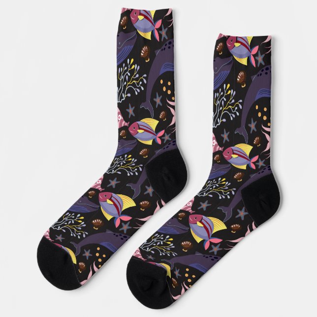 Aquatic animals pattern | ocean underwater life 21 socks (Left)