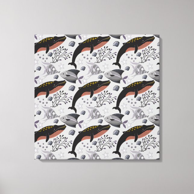 Aquatic animals pattern | ocean underwater life 22 canvas print (Front)