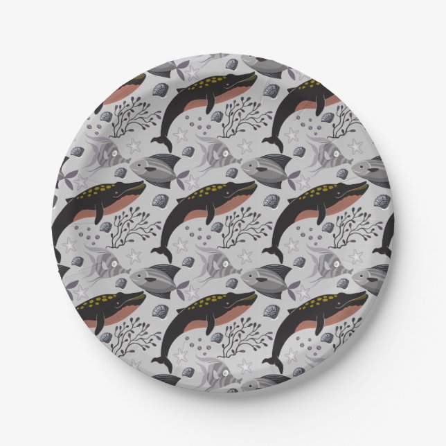 Aquatic animals pattern | ocean underwater life 22 paper plate (Front)